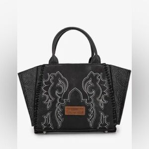 Wrangler Black Embroidered Boot Scroll Trapezoid Tote/Crossbody Western Bag